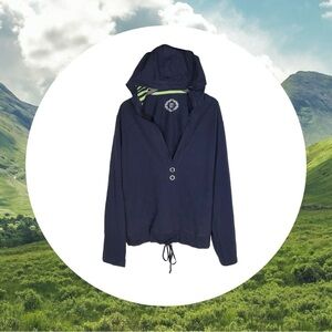 Cato Navy w Green/Black Striping Pullover Hoodie Sweatshirt Women 22/24W